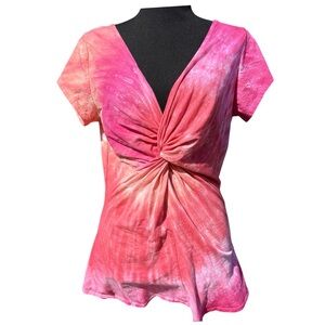 KIMI | Junior size XL | tie-dye deep V-neck cap sleeve knot in middle